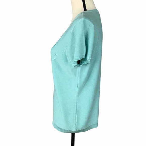 Requirements Fine Knit Beaded Sweater Women Size 8 Aqua Cap Sleeve - Picture 3 of 7